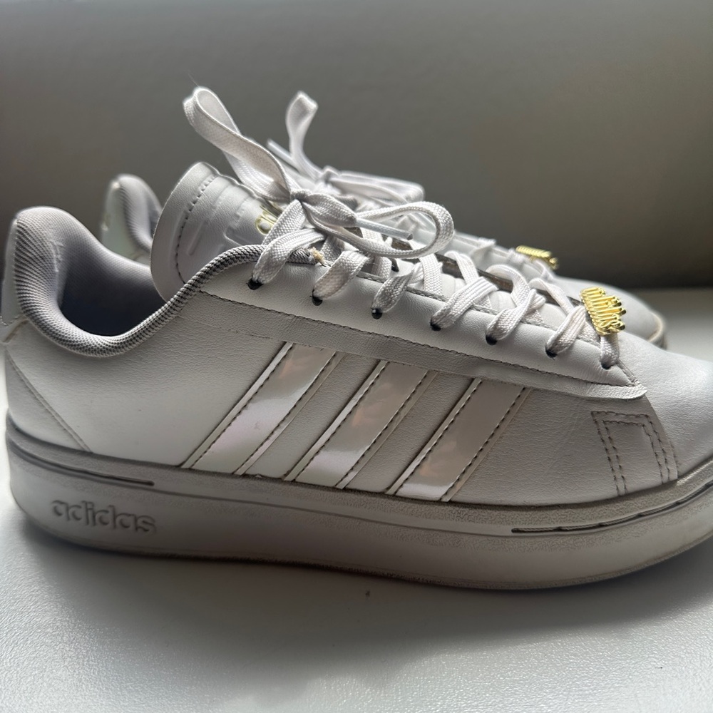 Adidas White Sneakers with Gold Details